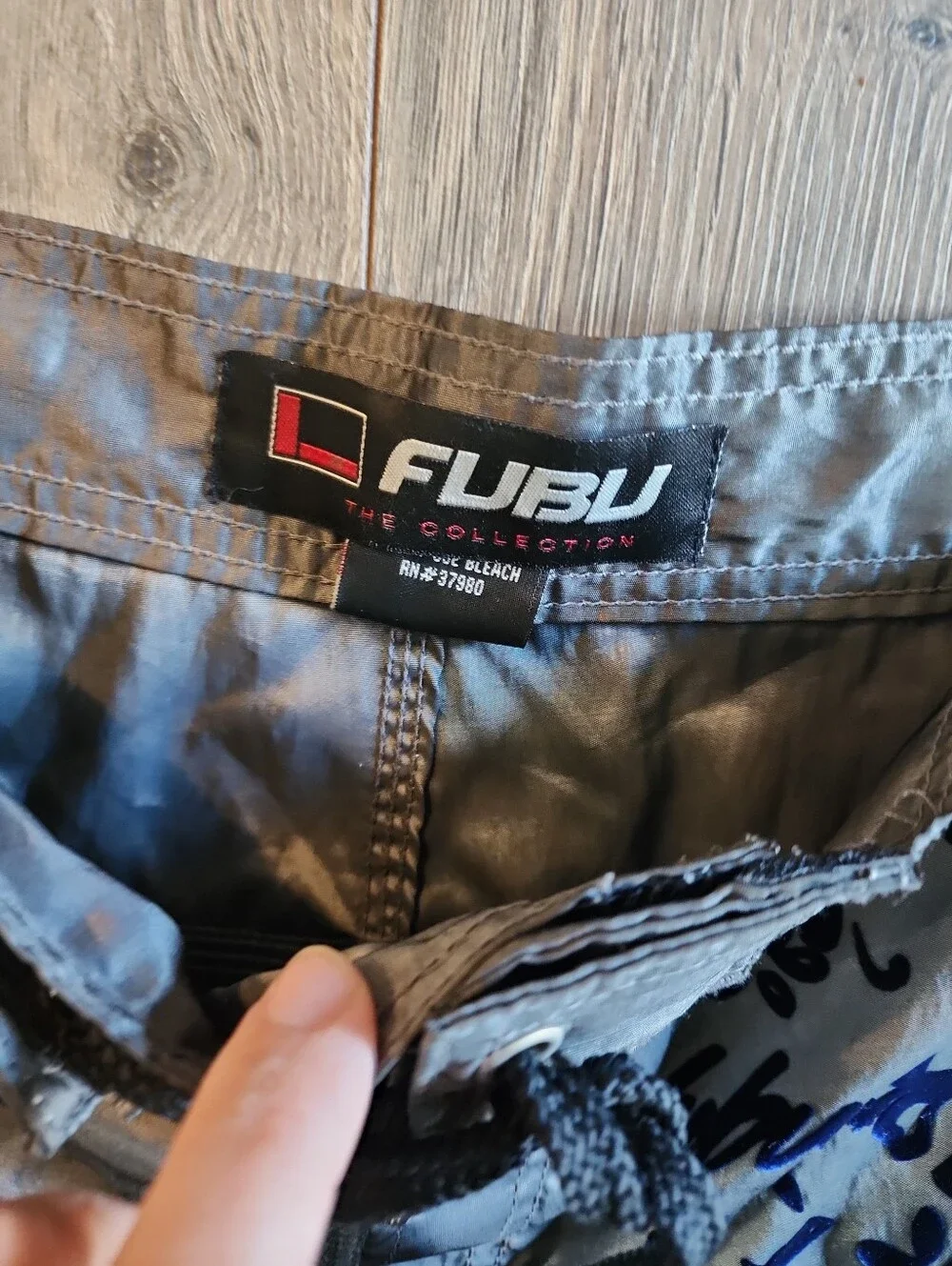 Y2k FUBU Gray Swim Board Shorts Navy Floral Print Velvet Velour Burnout Mens 36